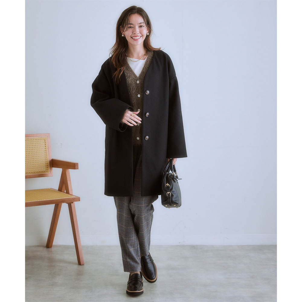 フェイクウールノーカラーコート 大きいサイズ23