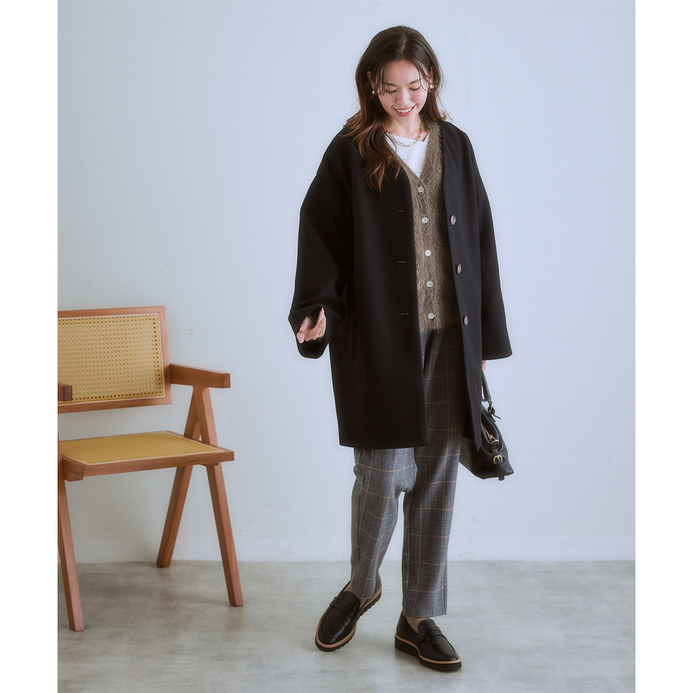 フェイクウールノーカラーコート 大きいサイズ24