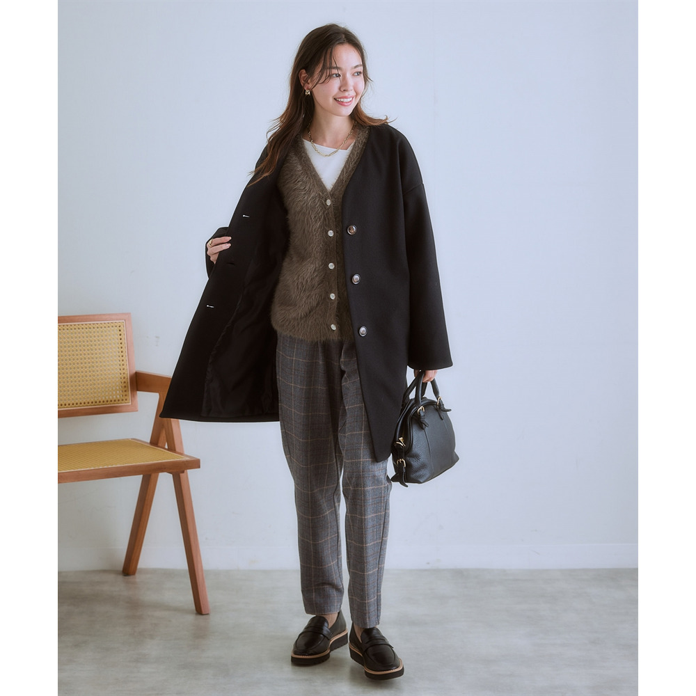 フェイクウールノーカラーコート 大きいサイズ25