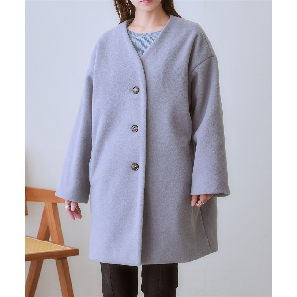 フェイクウールノーカラーコート 大きいサイズ26