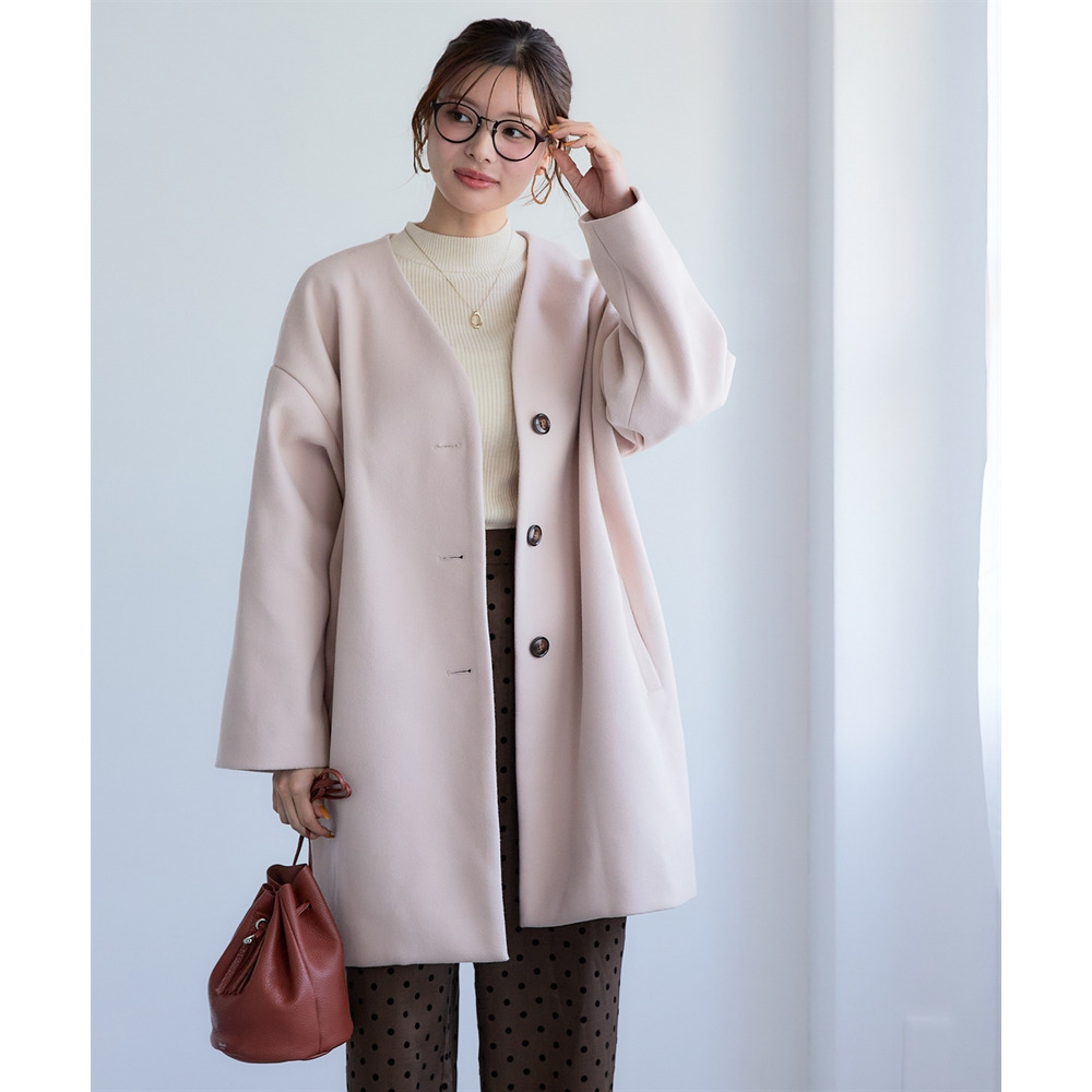 フェイクウールノーカラーコート 大きいサイズ8