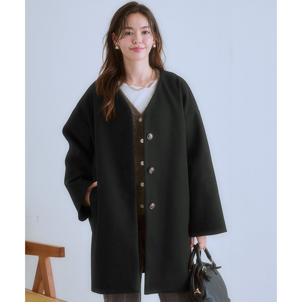 フェイクウールノーカラーコート 大きいサイズ1