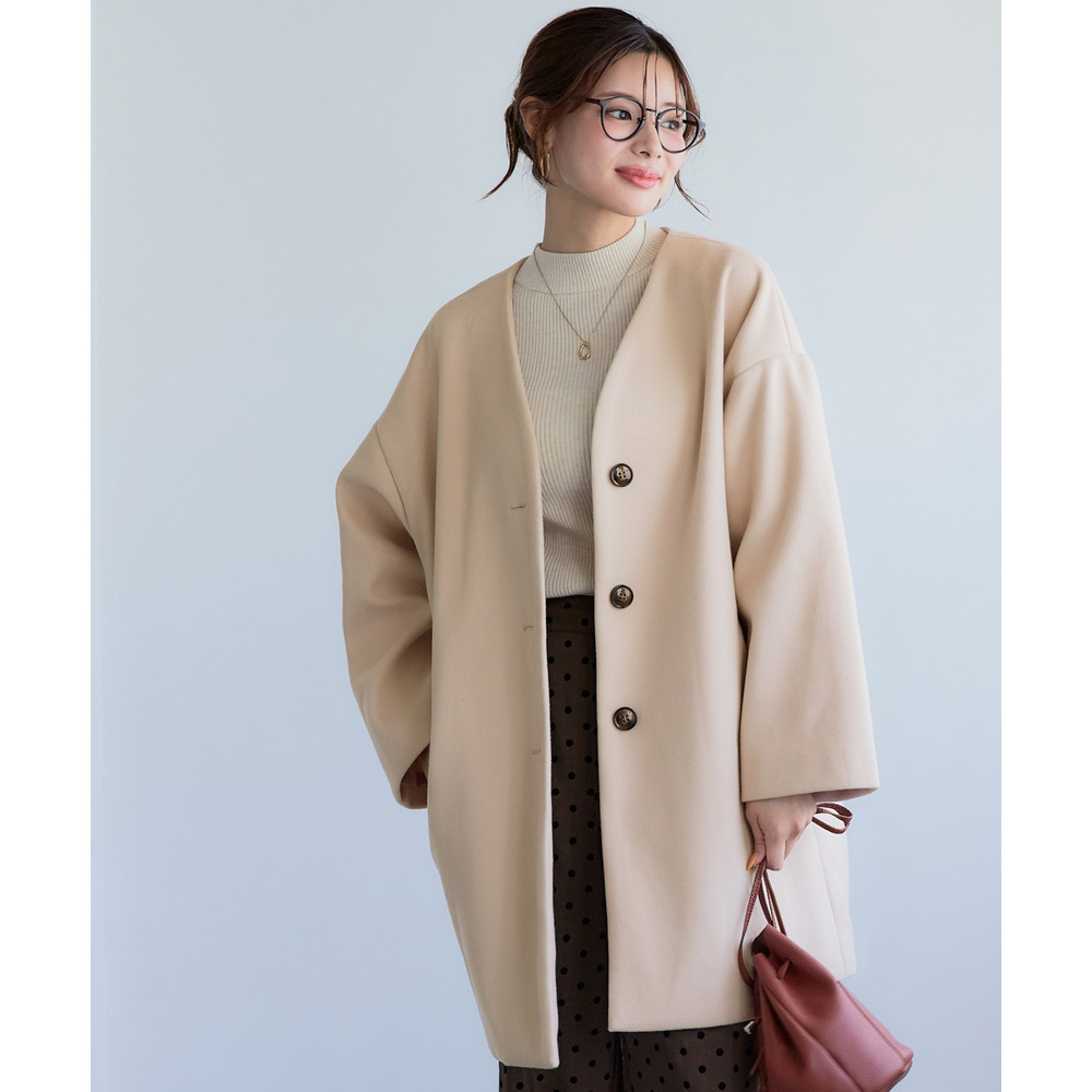 フェイクウールノーカラーコート 大きいサイズ1