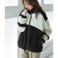 配色ジップアップボアジャケット（保温） 大きいサイズ