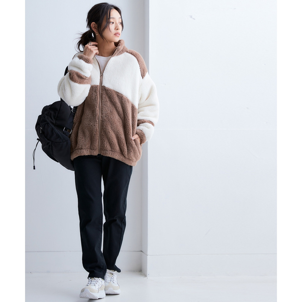 配色ジップアップボアジャケット(保温) 大きいサイズ11