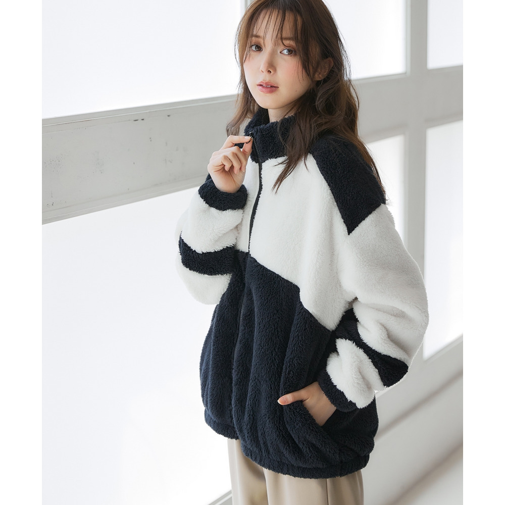 配色ジップアップボアジャケット(保温) 大きいサイズ13