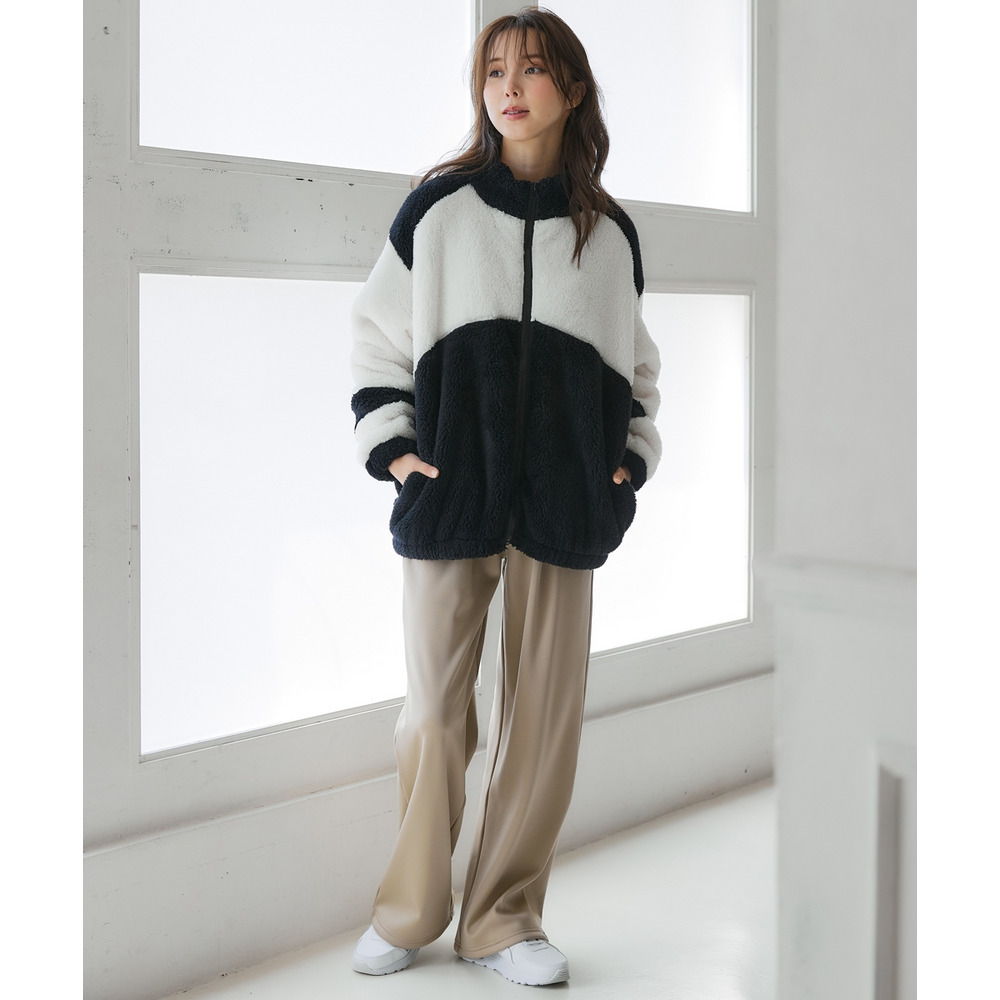 配色ジップアップボアジャケット(保温) 大きいサイズ14