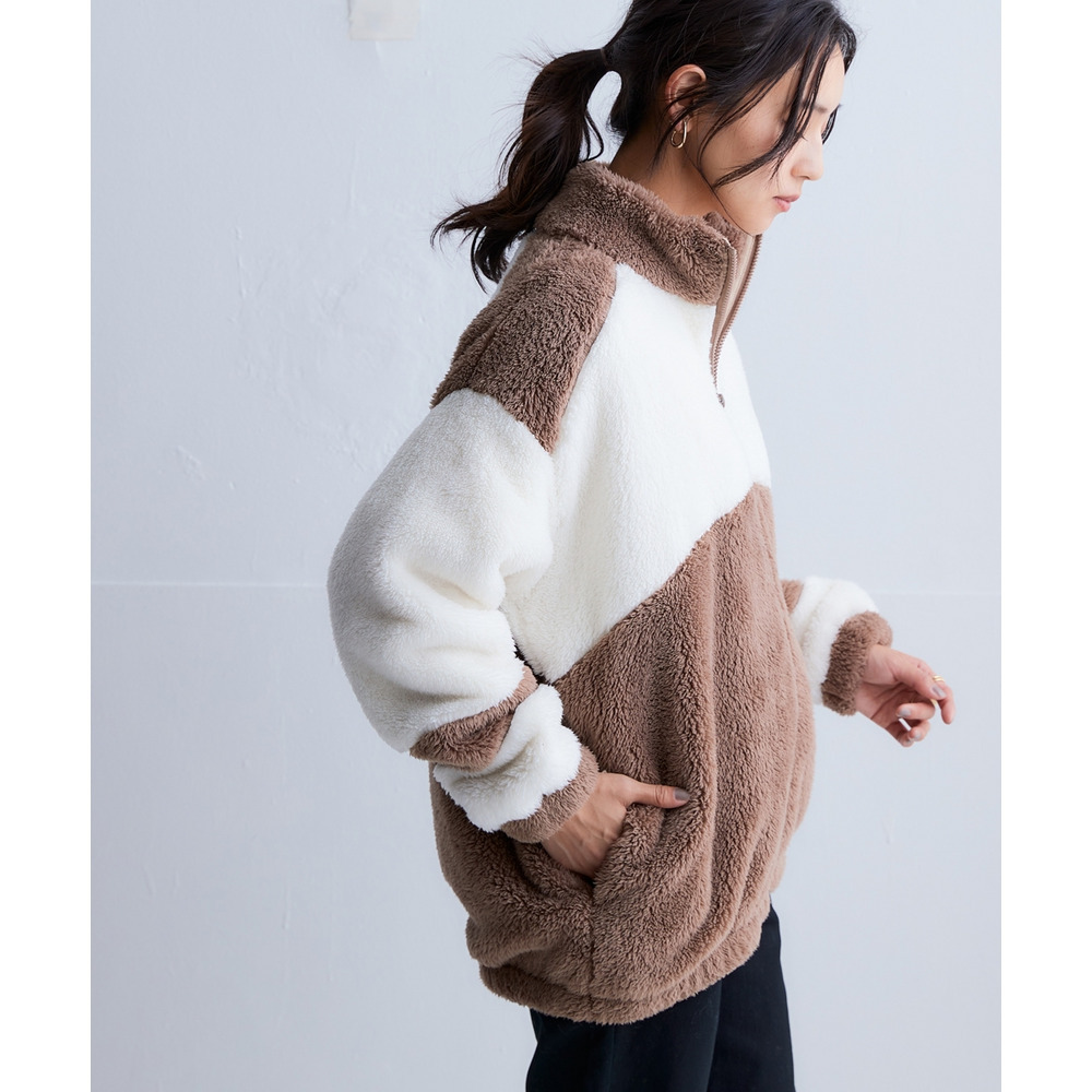 配色ジップアップボアジャケット(保温) 大きいサイズ15