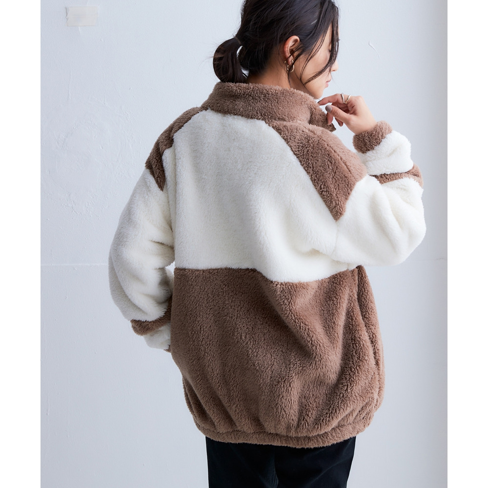 配色ジップアップボアジャケット(保温) 大きいサイズ16