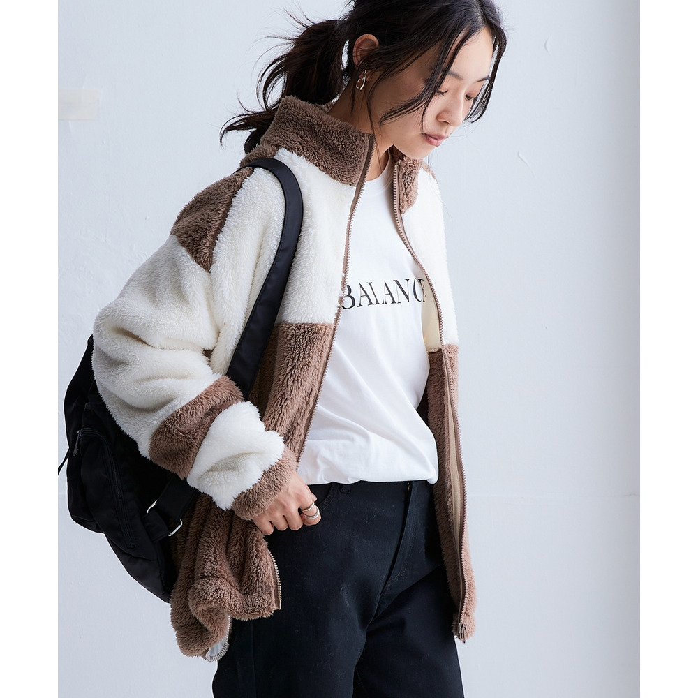 配色ジップアップボアジャケット(保温) 大きいサイズ7