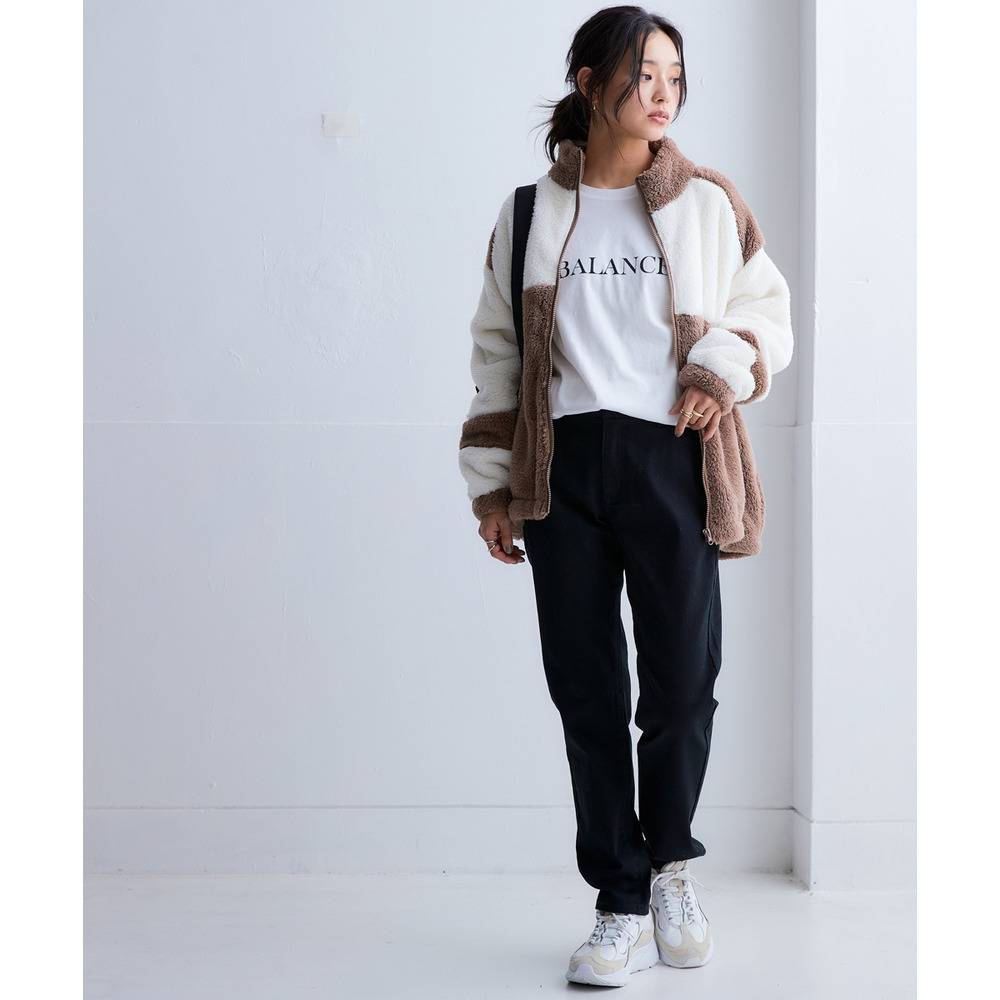 配色ジップアップボアジャケット(保温) 大きいサイズ8