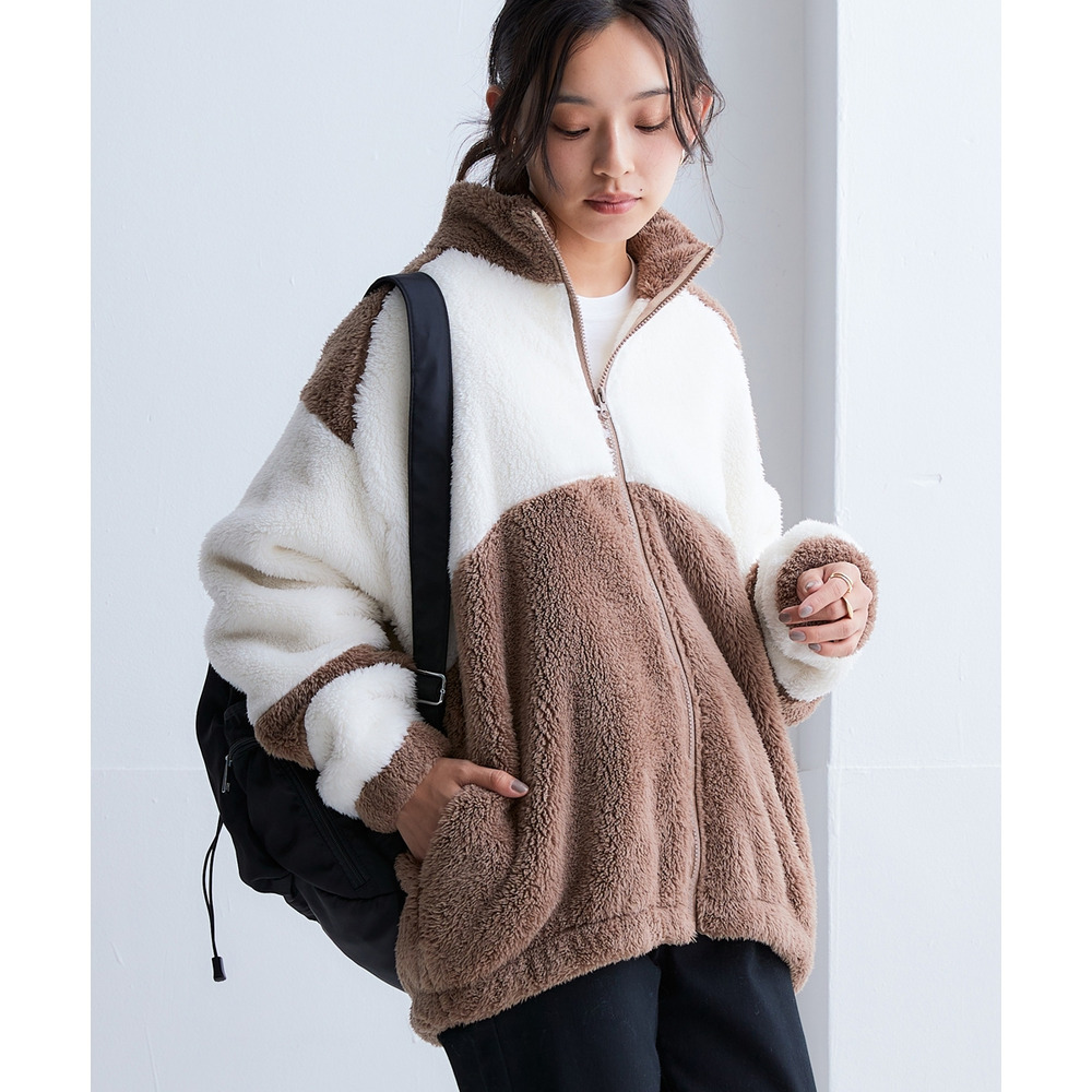 配色ジップアップボアジャケット(保温) 大きいサイズ9