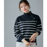 ゴールドボタンハイネックニットトップス 大きいサイズ