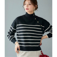 ゴールドボタンハイネックニットトップス 大きいサイズ