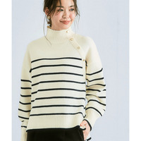 ゴールドボタンハイネックニットトップス 大きいサイズ