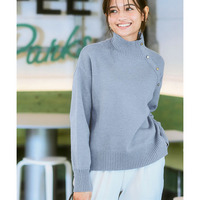 ゴールドボタンハイネックニットトップス 大きいサイズ