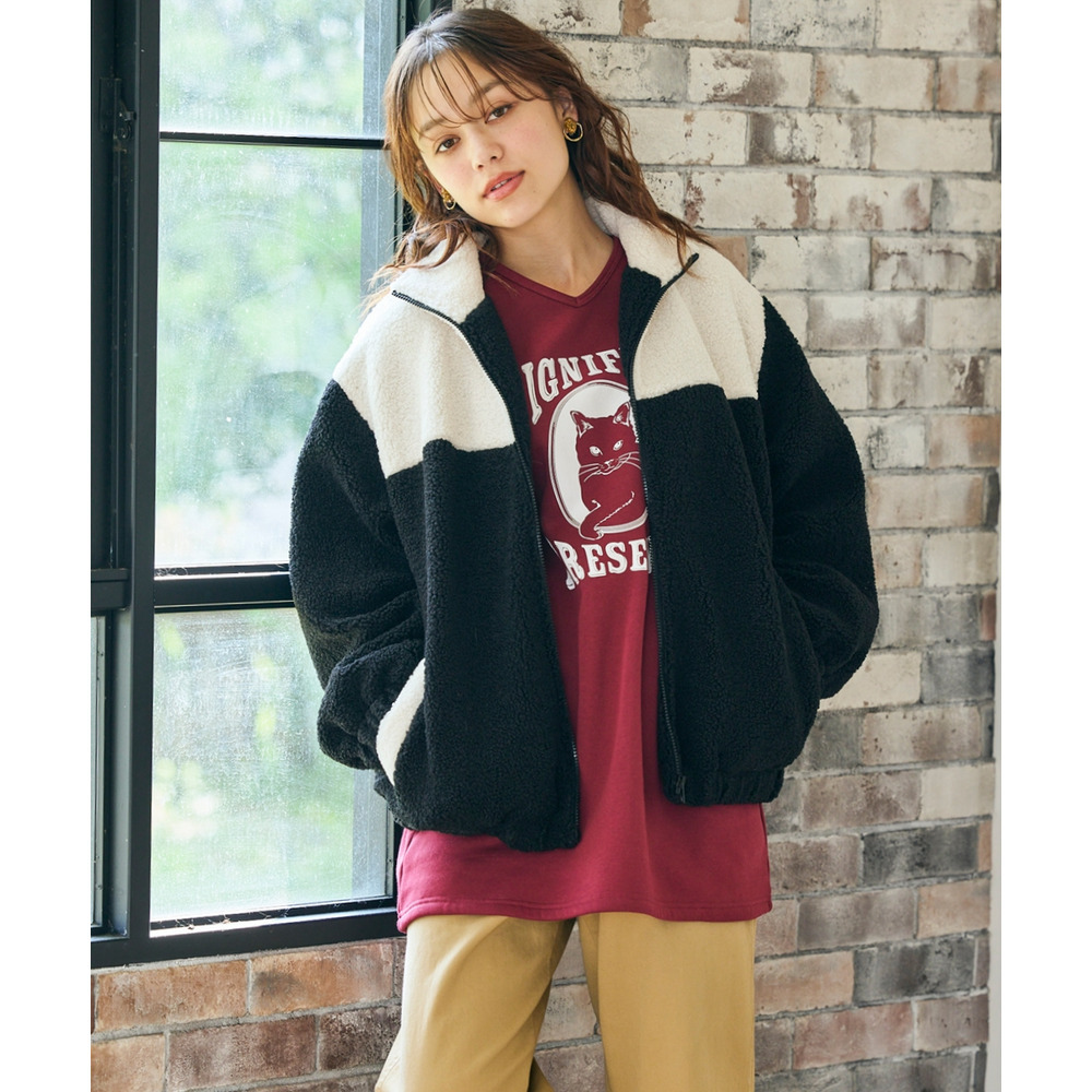 暖かスタンドボアブルゾン 大きいサイズ20