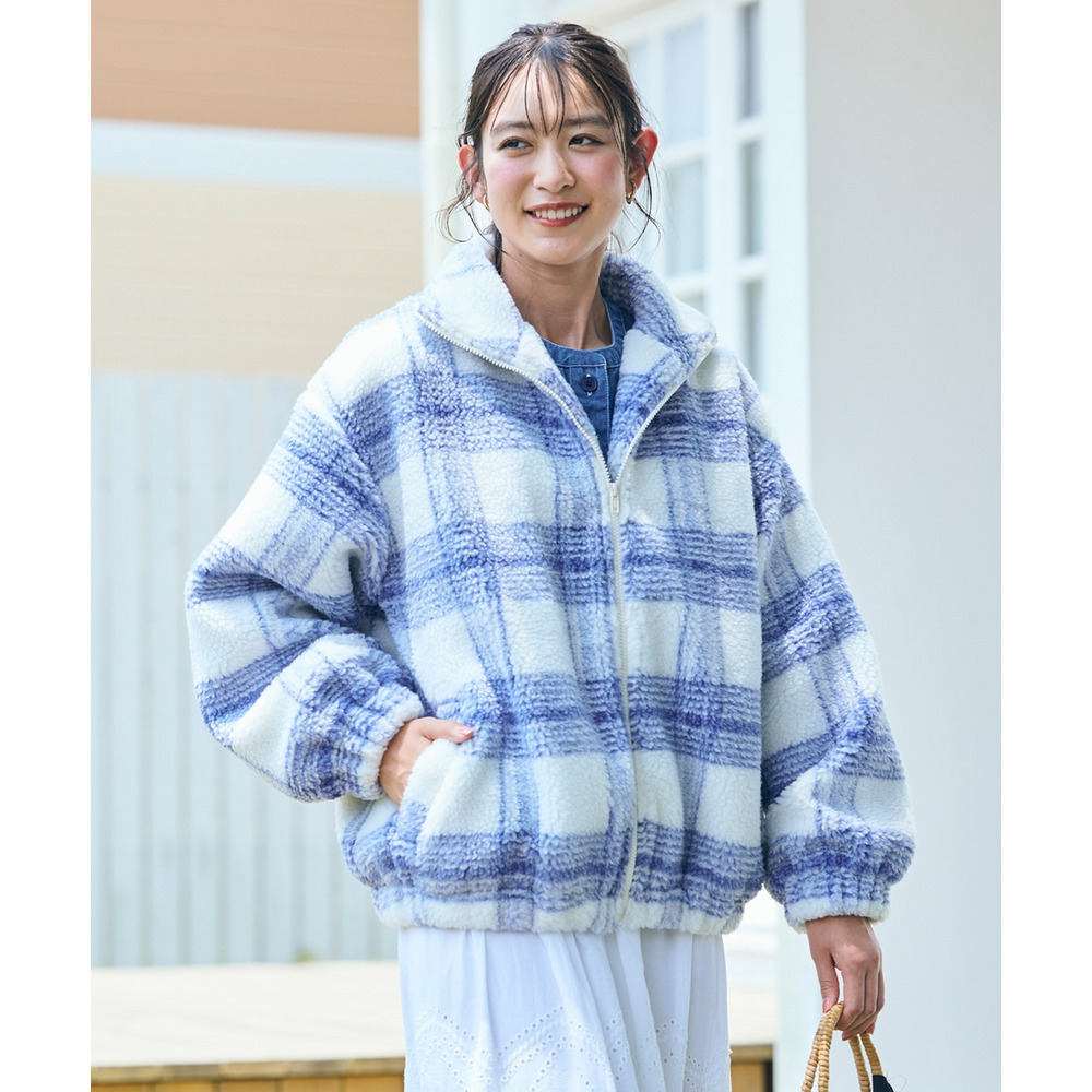 暖かスタンドボアブルゾン 大きいサイズ1