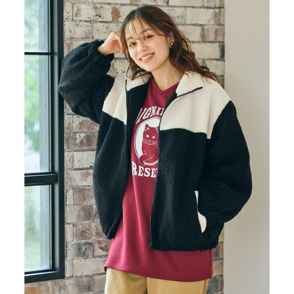 暖かスタンドボアブルゾン 大きいサイズ1