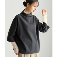 洗濯機で洗える綿混ウール見えカットソー7分袖やわらかモックネップルオーバー 大きいサイズ
