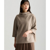 洗濯機で洗える綿混ウール見えカットソー7分袖やわらかモックネップルオーバー 大きいサイズ