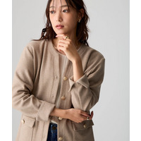 洗濯機で洗えるやわらか綿混ウール見えカットソーキーネックやわらかジャケット 大きいサイズ