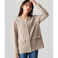 洗濯機で洗えるやわらか綿混ウール見えカットソーキーネックやわらかジャケット 大きいサイズ