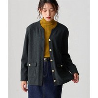 洗濯機で洗えるやわらか綿混ウール見えカットソーキーネックやわらかジャケット 大きいサイズ