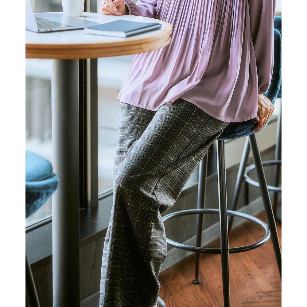 【あったか裏起毛】ウール調ストレッチワイドパンツ(しわになりにくい・保温性) 大きいサイズ14