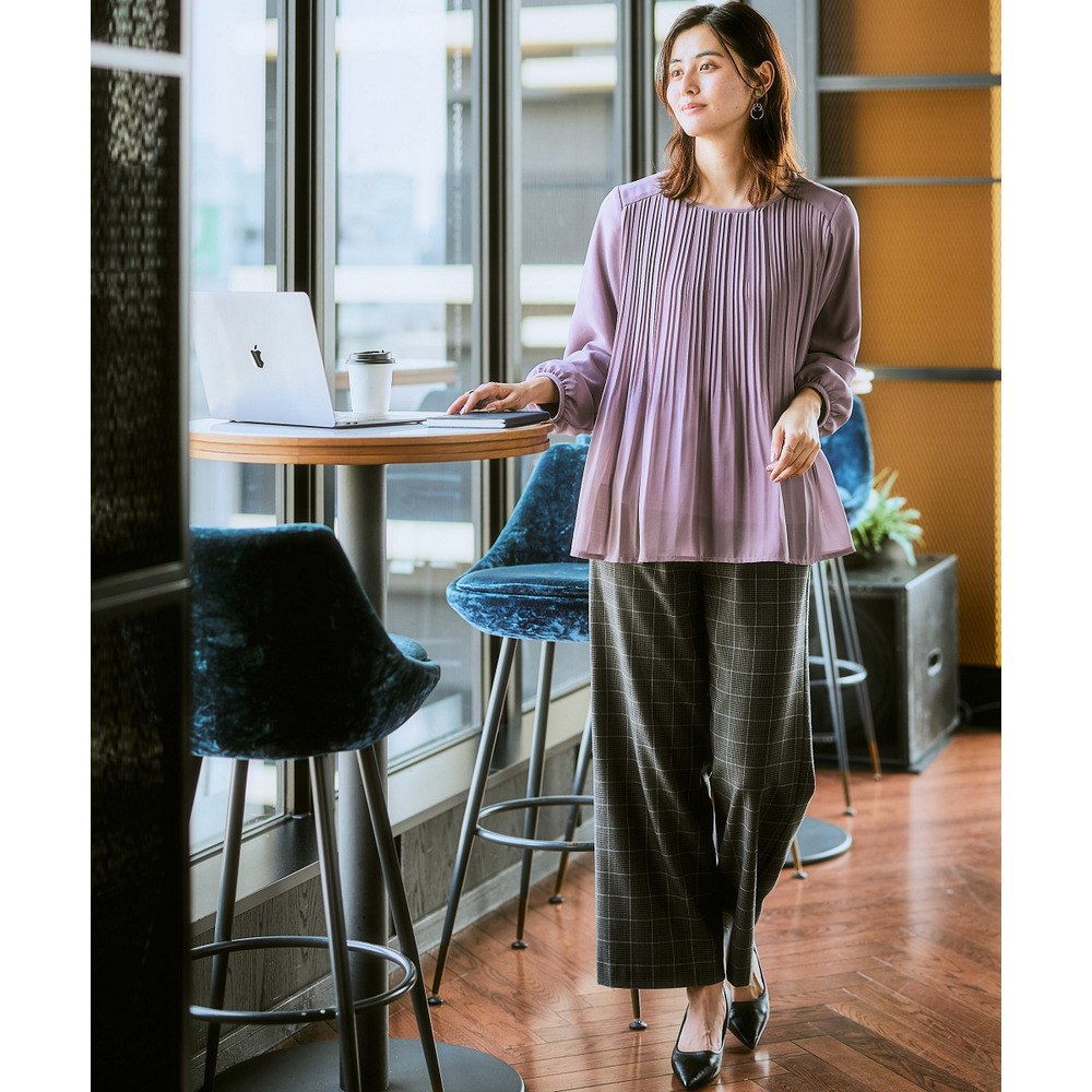 【あったか裏起毛】ウール調ストレッチワイドパンツ(しわになりにくい・保温性) 大きいサイズ15