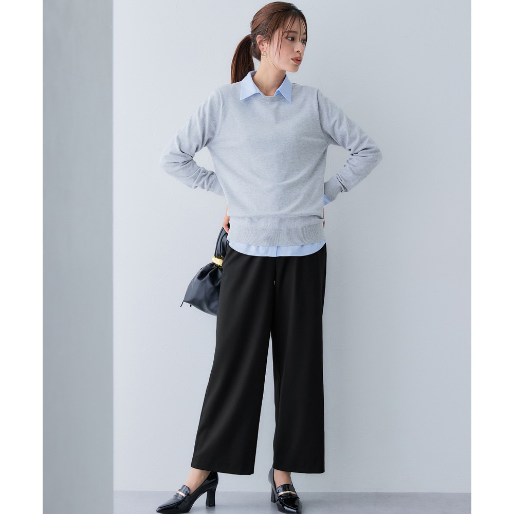 【あったか裏起毛】ウール調ストレッチワイドパンツ(しわになりにくい・保温性) 大きいサイズ16