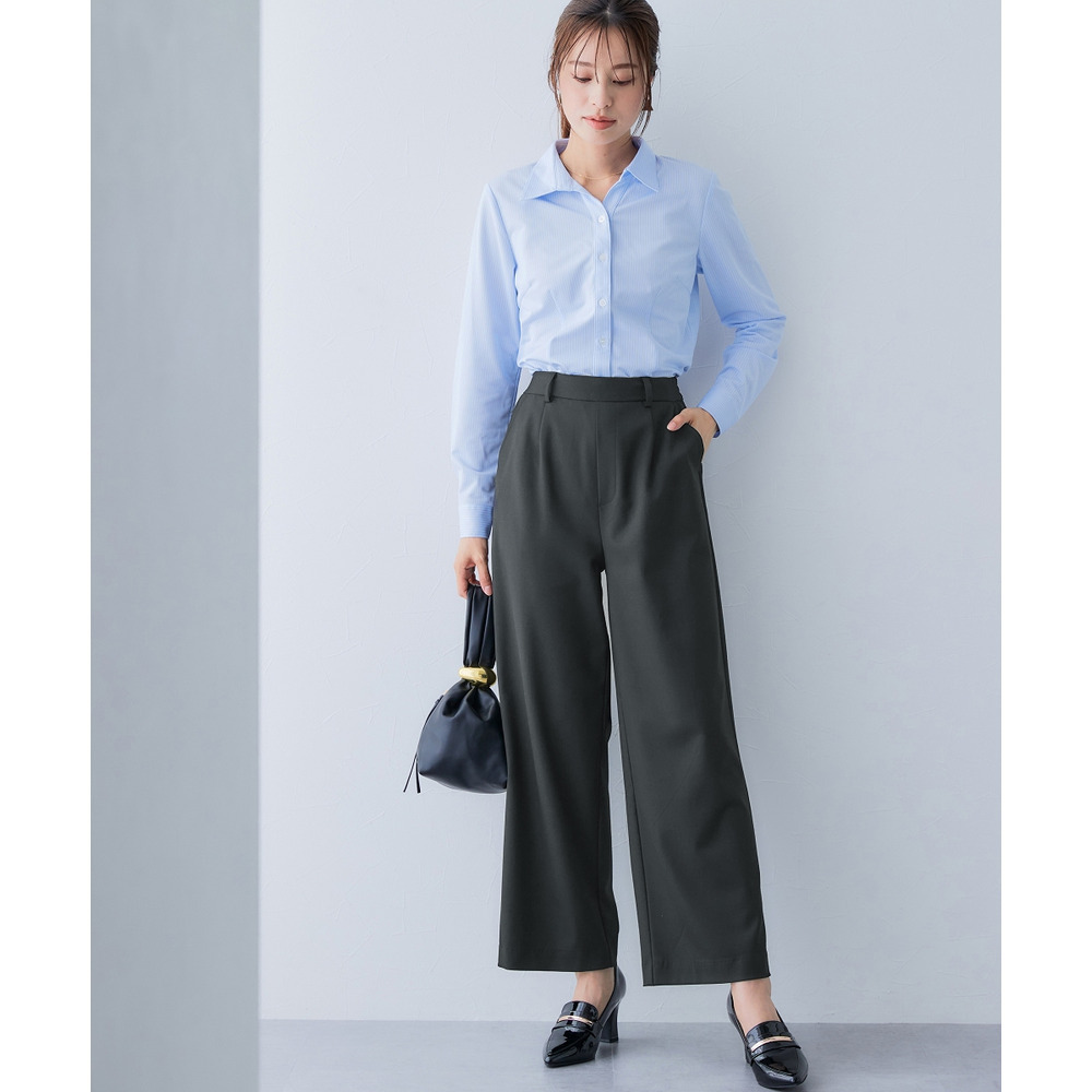 【あったか裏起毛】ウール調ストレッチワイドパンツ(しわになりにくい・保温性) 大きいサイズ17