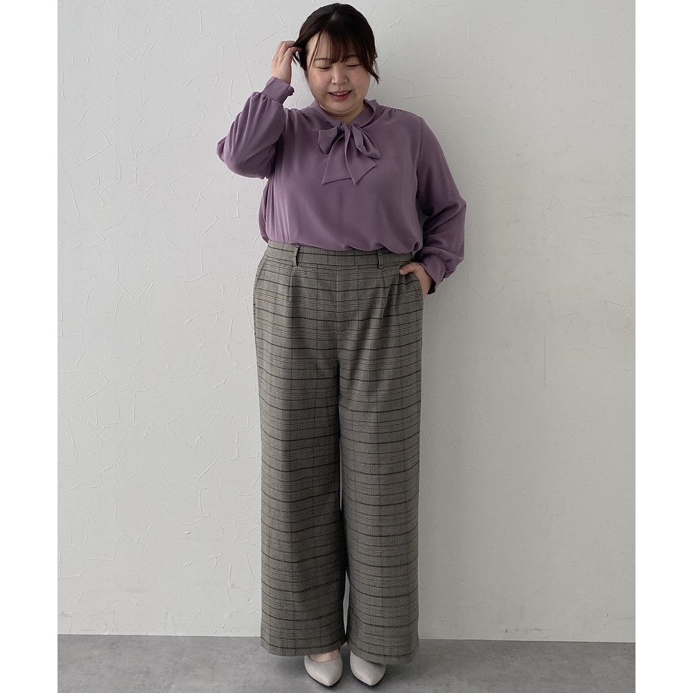 【あったか裏起毛】ウール調ストレッチワイドパンツ(しわになりにくい・保温性) 大きいサイズ18