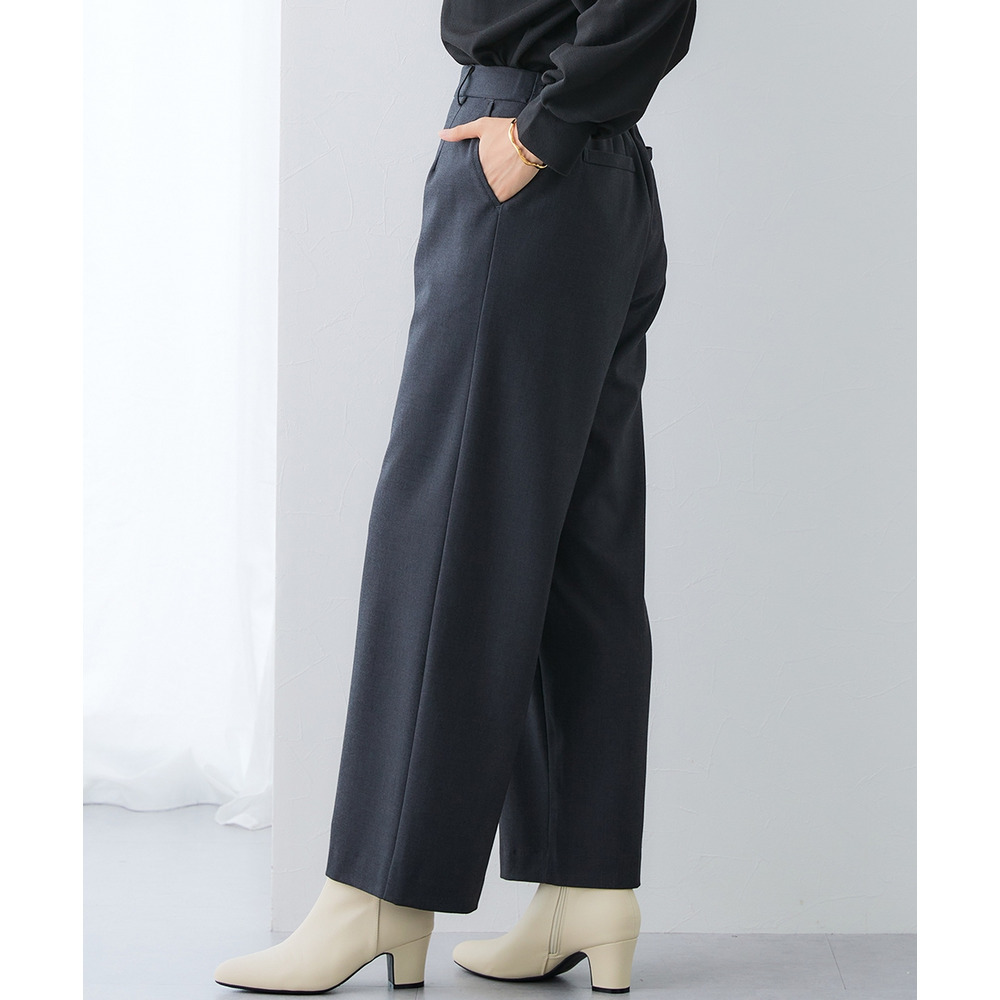 【あったか裏起毛】ウール調ストレッチワイドパンツ(しわになりにくい・保温性) 大きいサイズ22