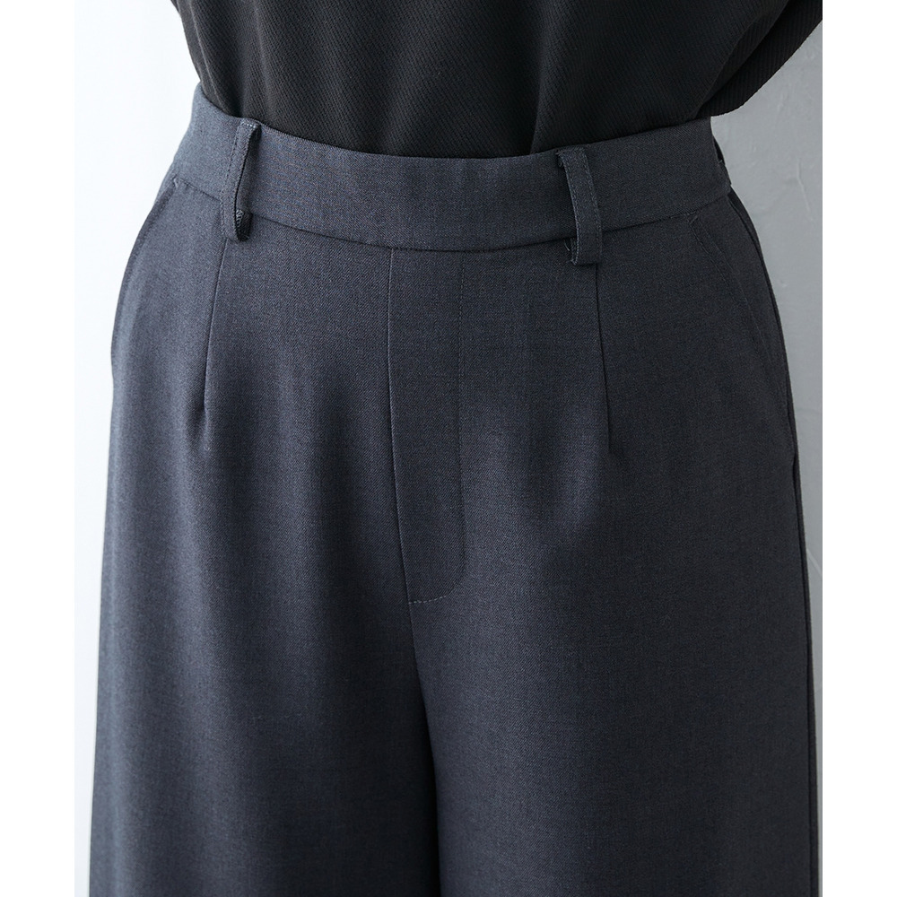 【あったか裏起毛】ウール調ストレッチワイドパンツ(しわになりにくい・保温性) 大きいサイズ24