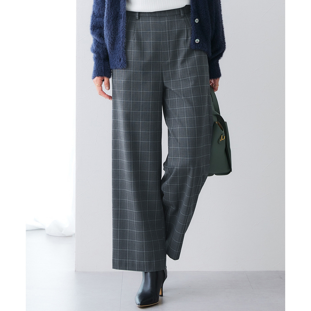 【あったか裏起毛】ウール調ストレッチワイドパンツ(しわになりにくい・保温性) 大きいサイズ1