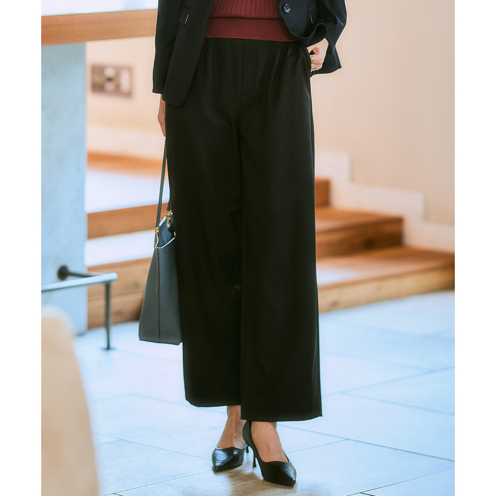 【あったか裏起毛】ウール調ストレッチワイドパンツ(しわになりにくい・保温性) 大きいサイズ1