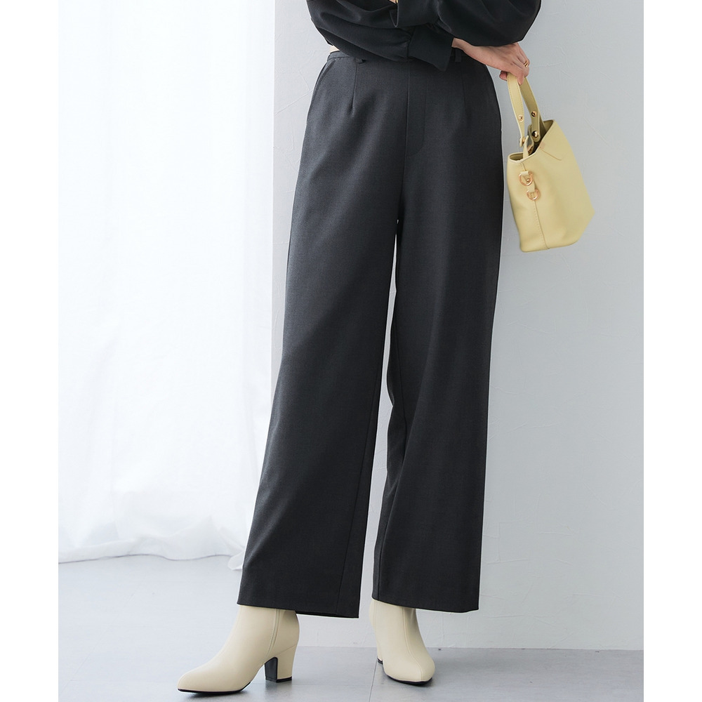 【あったか裏起毛】ウール調ストレッチワイドパンツ(しわになりにくい・保温性) 大きいサイズ1