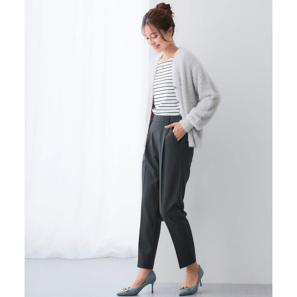 【あったか裏起毛】ウール調ストレッチテーパードパンツ(しわになりにくい・保温性) 大きいサイズ16