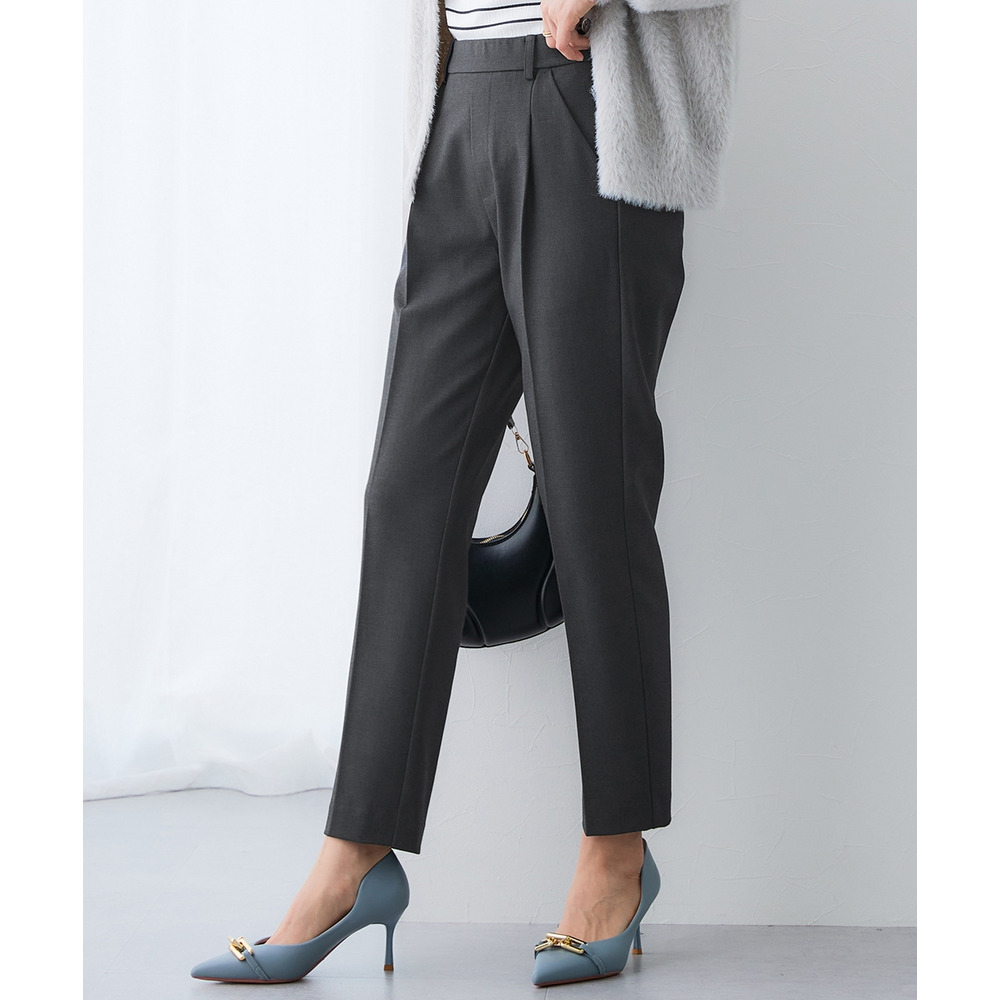 【あったか裏起毛】ウール調ストレッチテーパードパンツ(しわになりにくい・保温性) 大きいサイズ1