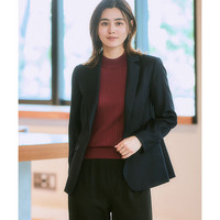 洗えるウール調ロング丈テーラードジャケット(ストライプ裏地） 大きいサイズ