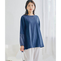 ふんわり異素材袖やわらかカットソーチュニックブラウス 大きいサイズ