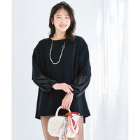 ふんわり異素材袖やわらかカットソーチュニックブラウス 大きいサイズ