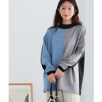 スエード配色モックネックドルマンプルオーバー 大きいサイズ