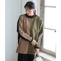スエード配色モックネックドルマンプルオーバー 大きいサイズ