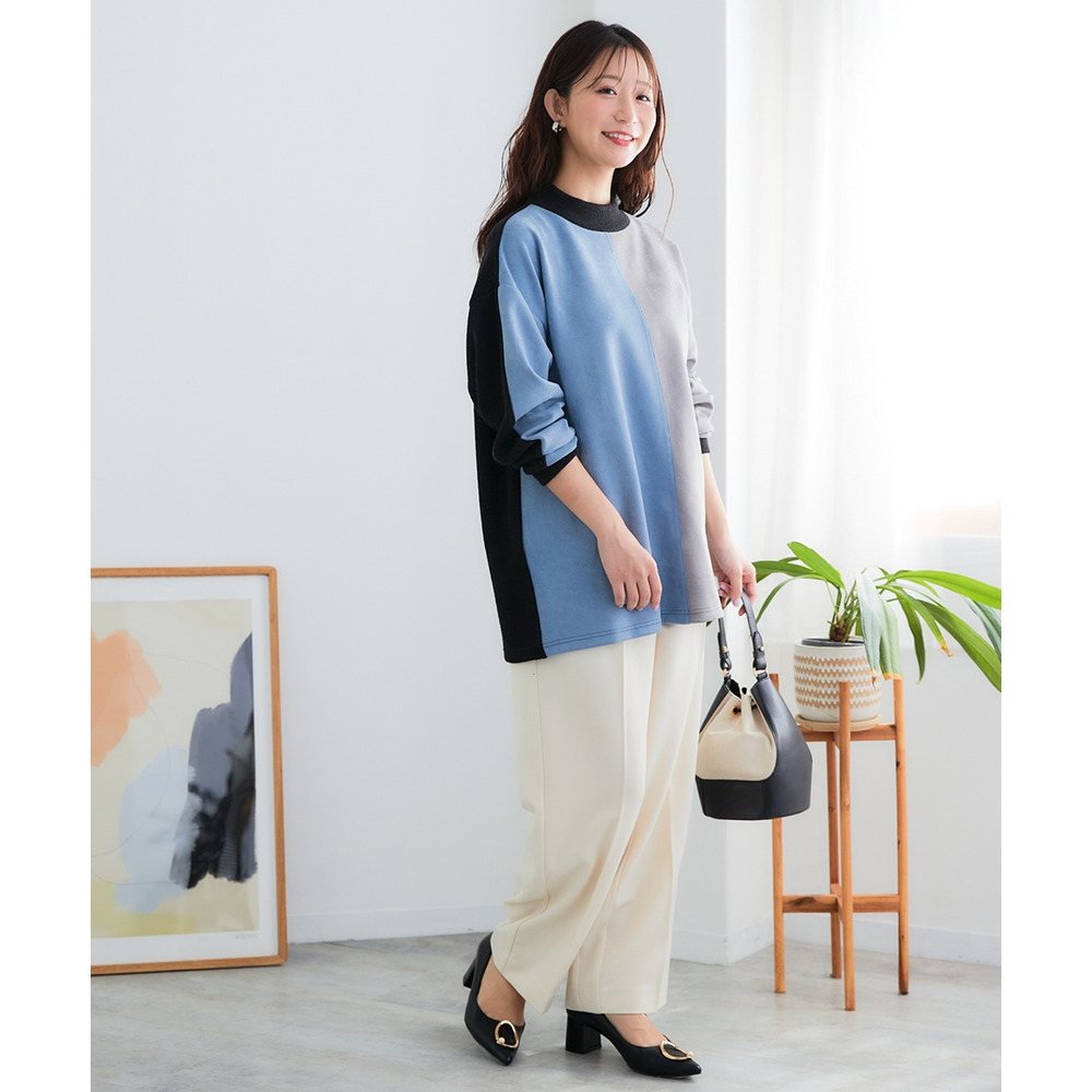 スエード配色モックネックドルマンプルオーバー 大きいサイズ9