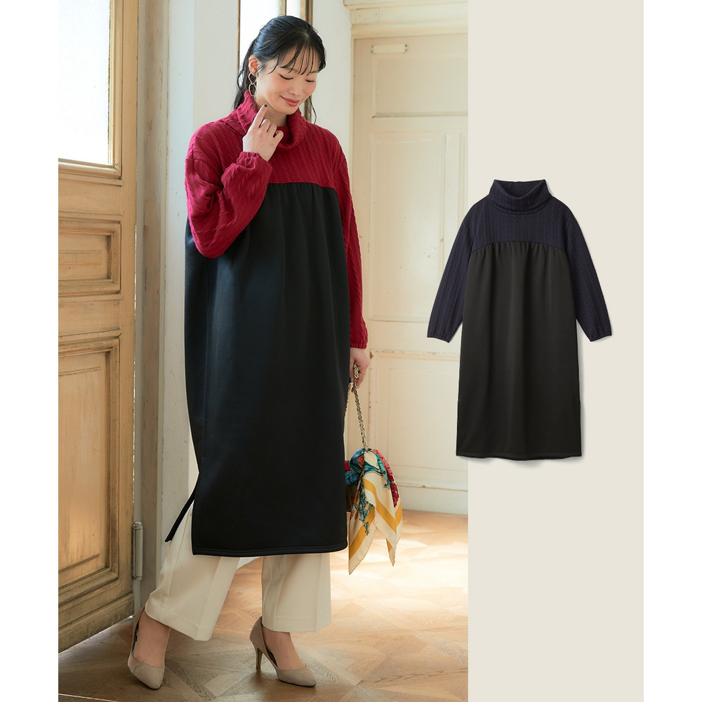 異素材切替オフタートルワンピース 大きいサイズ10