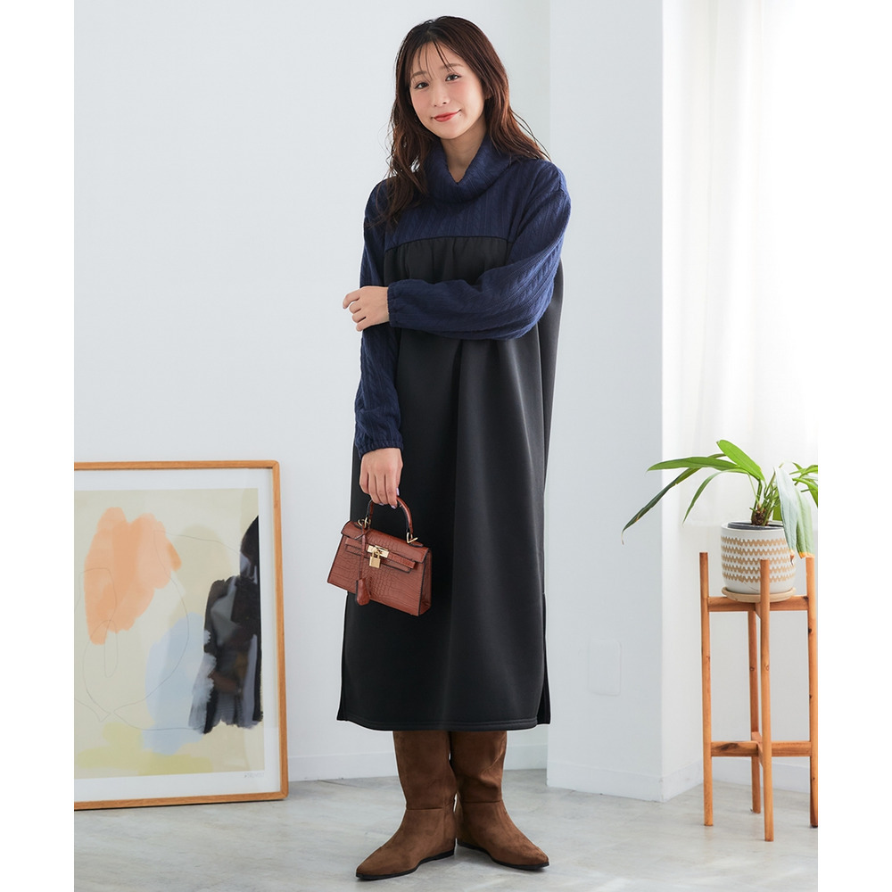 異素材切替オフタートルワンピース 大きいサイズ11