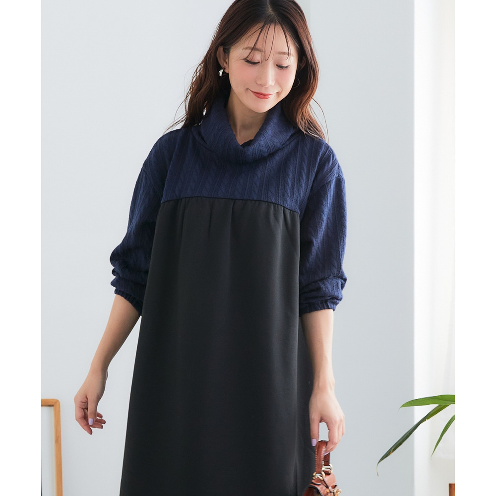 異素材切替オフタートルワンピース 大きいサイズ12