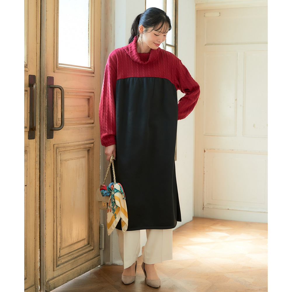 異素材切替オフタートルワンピース 大きいサイズ13